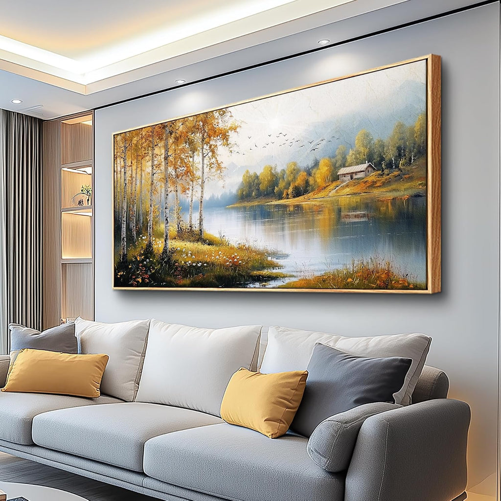 ERQINHUA Large Canvas Wood Framed Wall Art Living Room Wall Decor For Bedroom Forest Landscape Painting Lakeside Watercolour Wall Pictures Artwork Picture Office Farmhouse Home Decorations 24x48 In