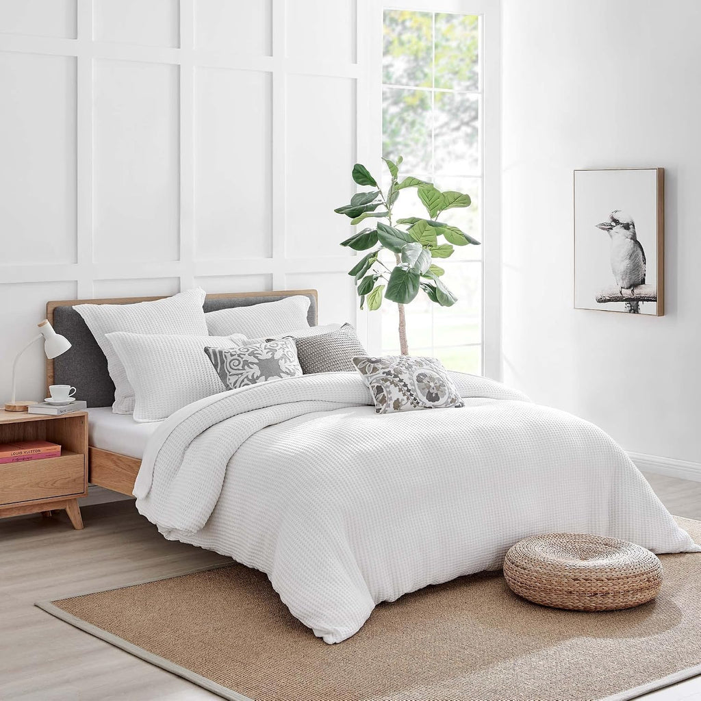 Levtex Home Mills Waffle King Duvet Cover Set (106x94in) with 2 Pillow Shams (36x20in) - Bright White - Cotton King Size Duvet Cover Set - Soft, Pre-Washed