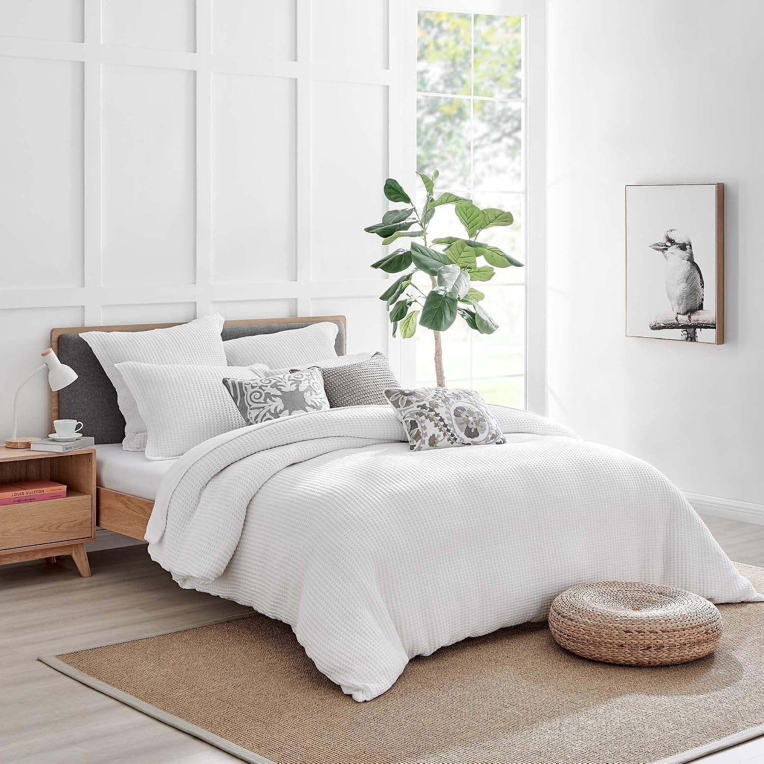 Levtex Home Mills Waffle King Duvet Cover Set (106x94in) with 2 Pillow Shams (36x20in) - Bright White - Cotton King Size Duvet Cover Set - Soft, Pre-Washed