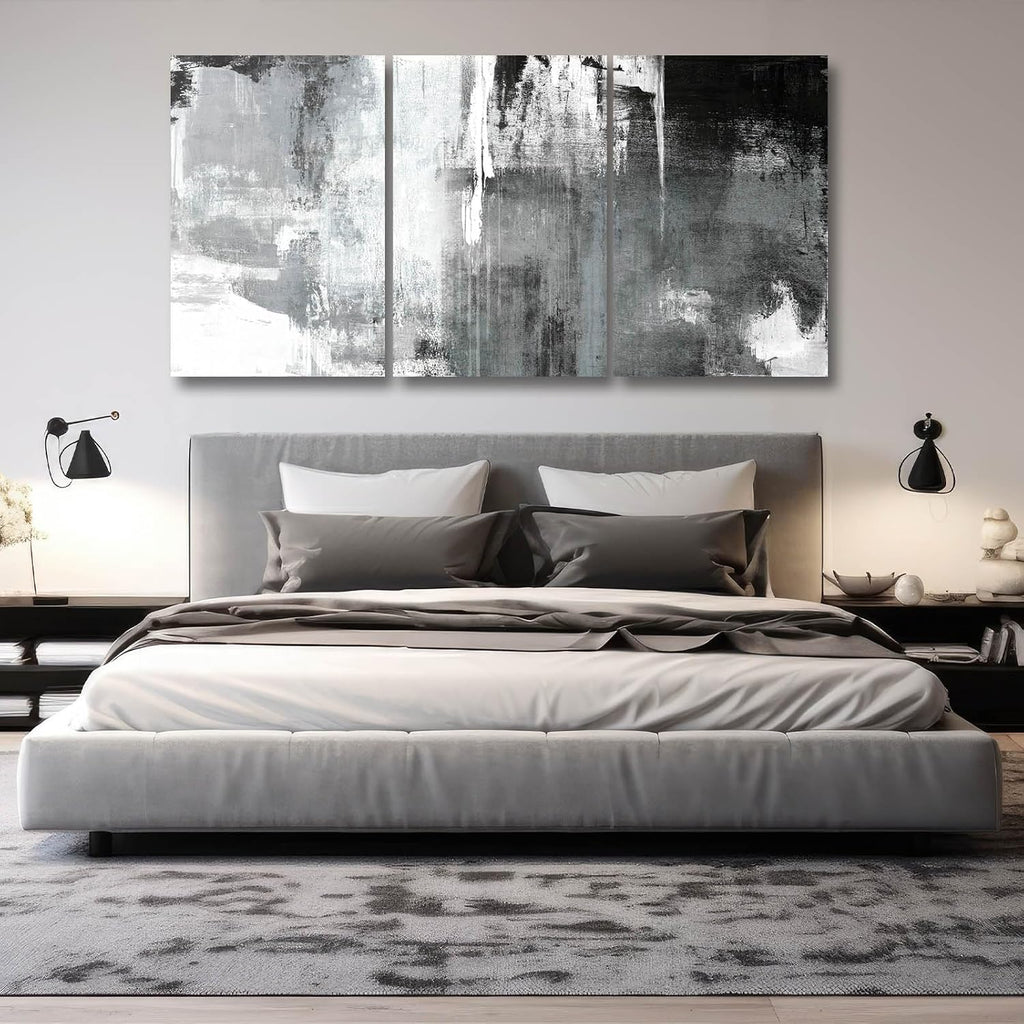 Kureful Extra Large Wall Art for Living Room Black Wall Decor White Wall Decorations Abstract Artwork Oversize Paintings Pictures for Home Office 24'x 36'x 3 Pieces