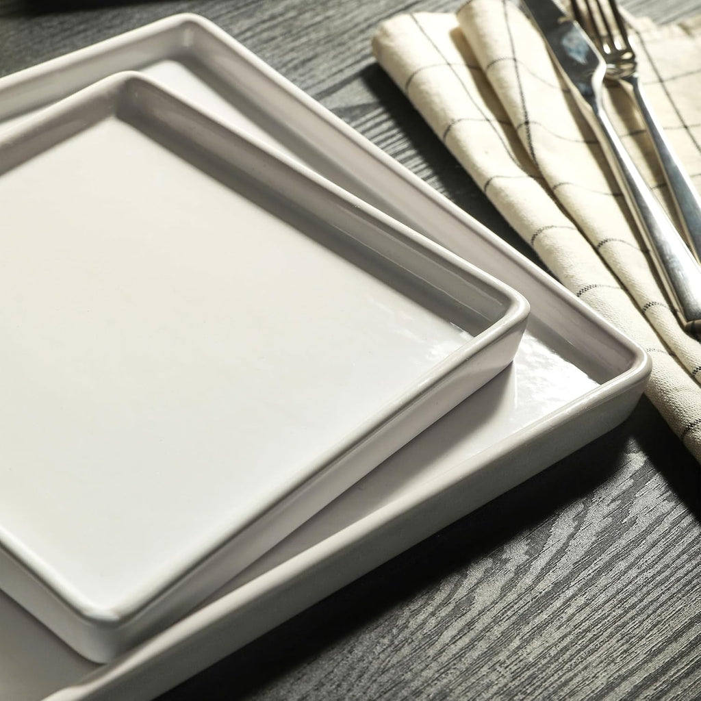 Stone Lain Grace Square Stoneware Dinnerware Set, 24 Piece Service For 8, White