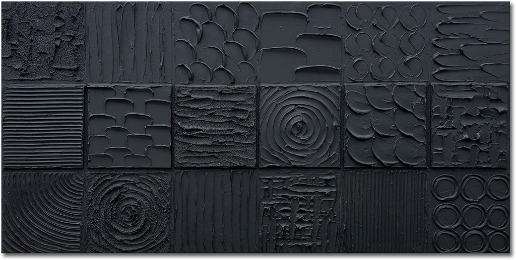 zoinart Pure Black Textured Wall Art 48x24 Inches Modern Abstract Oil Paintings on Canvas Wall Art for Living Room Bedroom Wall Decor