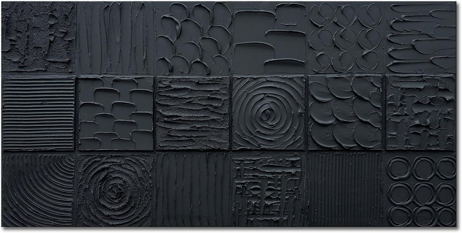 zoinart Pure Black Textured Wall Art 48x24 Inches Modern Abstract Oil Paintings on Canvas Wall Art for Living Room Bedroom Wall Decor