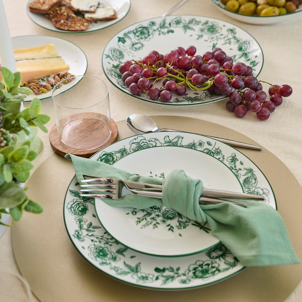 Stone Lain Esme 24-Piece Dinnerware Set Porcelain, Plates and Bowls Set, Dish Set for 8, Microwave and Dishwasher Safe, Green