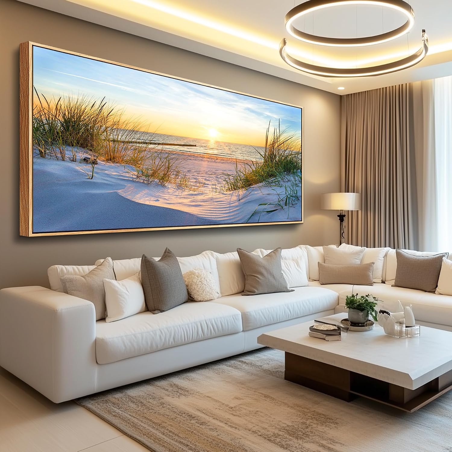 MHARTK66 Large Wall Art For Living Room Wall Decor For Office Ocean Painting Bedroom Wall Decorations Sunrise And Sunset Pictures Artwork For Modern Wood Framed Beach Canvas Prints Poster 72l X 32w