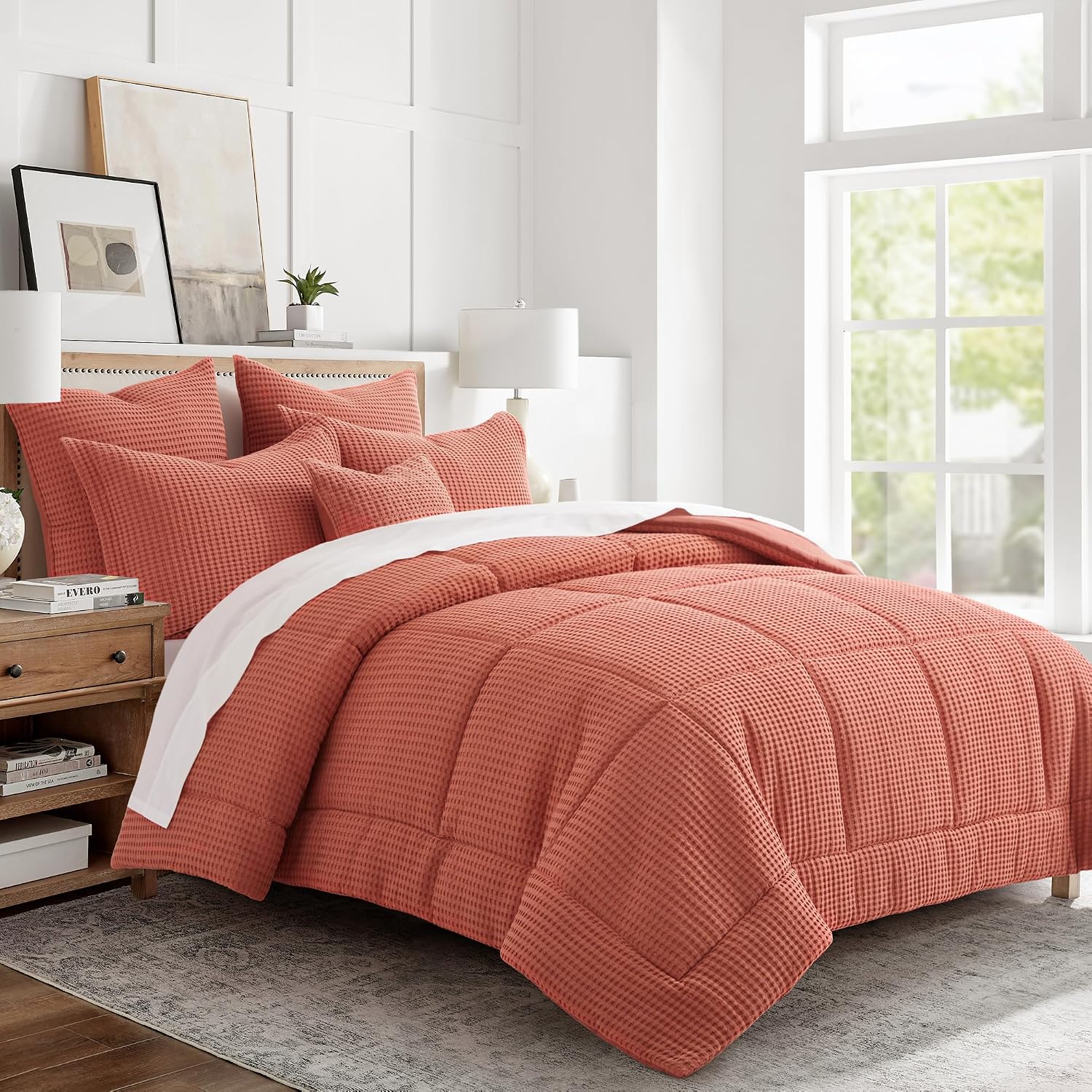 Levtex Home Mills Waffle Full/Queen Comforter Set (90x94in) with 2 Pillow Shams (26x20in) - Adobe - 100% Cotton Full/Queen Size Comforter Set - Soft, Pre-Washed