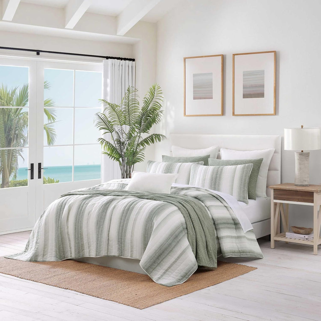 Tommy Bahama - Quilt Set, Luxuriously Soft Textured Bedding with Matching Shams, Striped Design, Modern Home Essentials (La Prisma Green, Full/Queen)