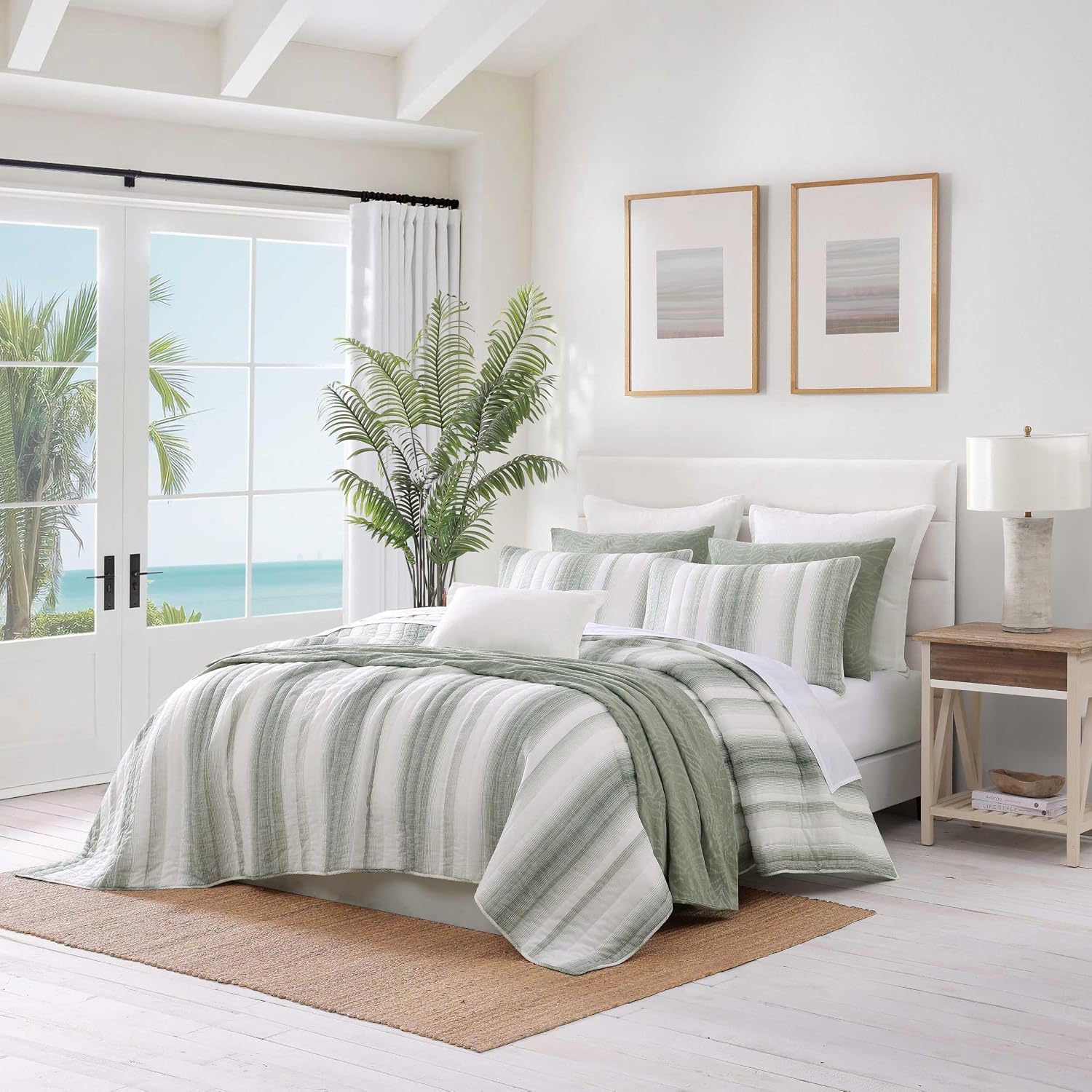 Tommy Bahama - Quilt Set, Luxuriously Soft Textured Bedding with Matching Shams, Striped Design, Modern Home Essentials (La Prisma Green, Full/Queen)