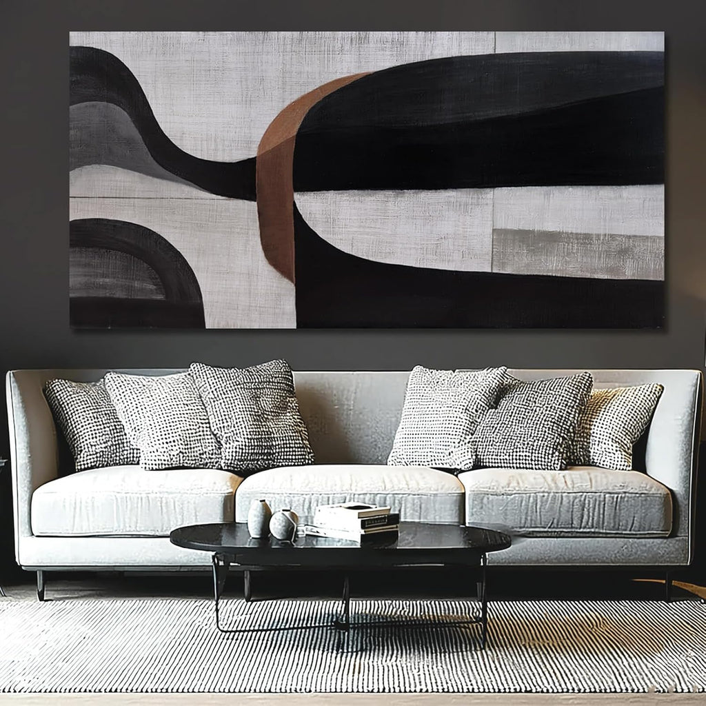 WINKAILIN Large Abstract Black Grey and White Canvas Artwork Modern Geometric Painting for Living Room Bedroom Office Minimalist Wall Decoration 29x58 Inch