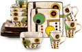 16pc Dinnerware Set, Stoneware Artisan Hand Painted Impressionism Pond, Reactive Glaze