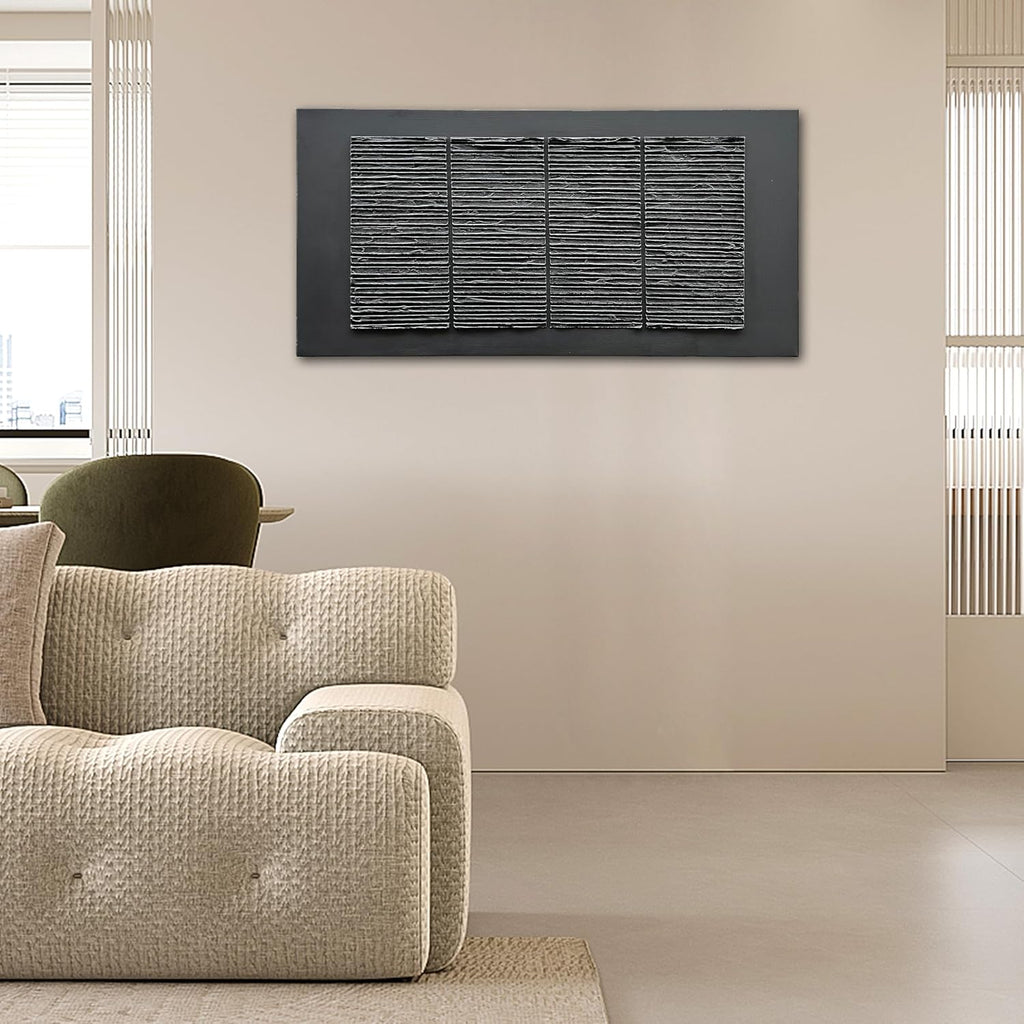 NANKAI Art Hand-Painted 30x60 inch Black Texture Abstract Art, Contemporary Minimalist Canvas Oil Painting, Large-Scale Home Wall Decoration Art