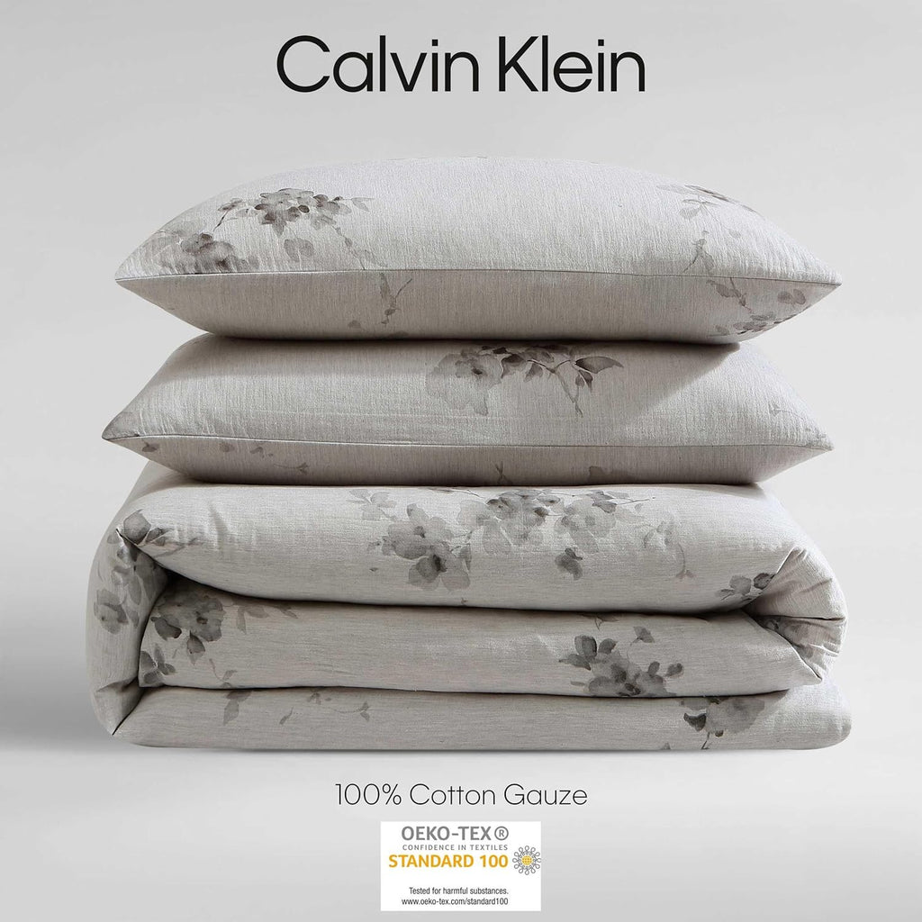 Calvin Klein - King Comforter Set, Floral Inspired Soft Bedding with Matching Shams, Oeko-Tex Certified (Aquarelle Floral Grey, King)