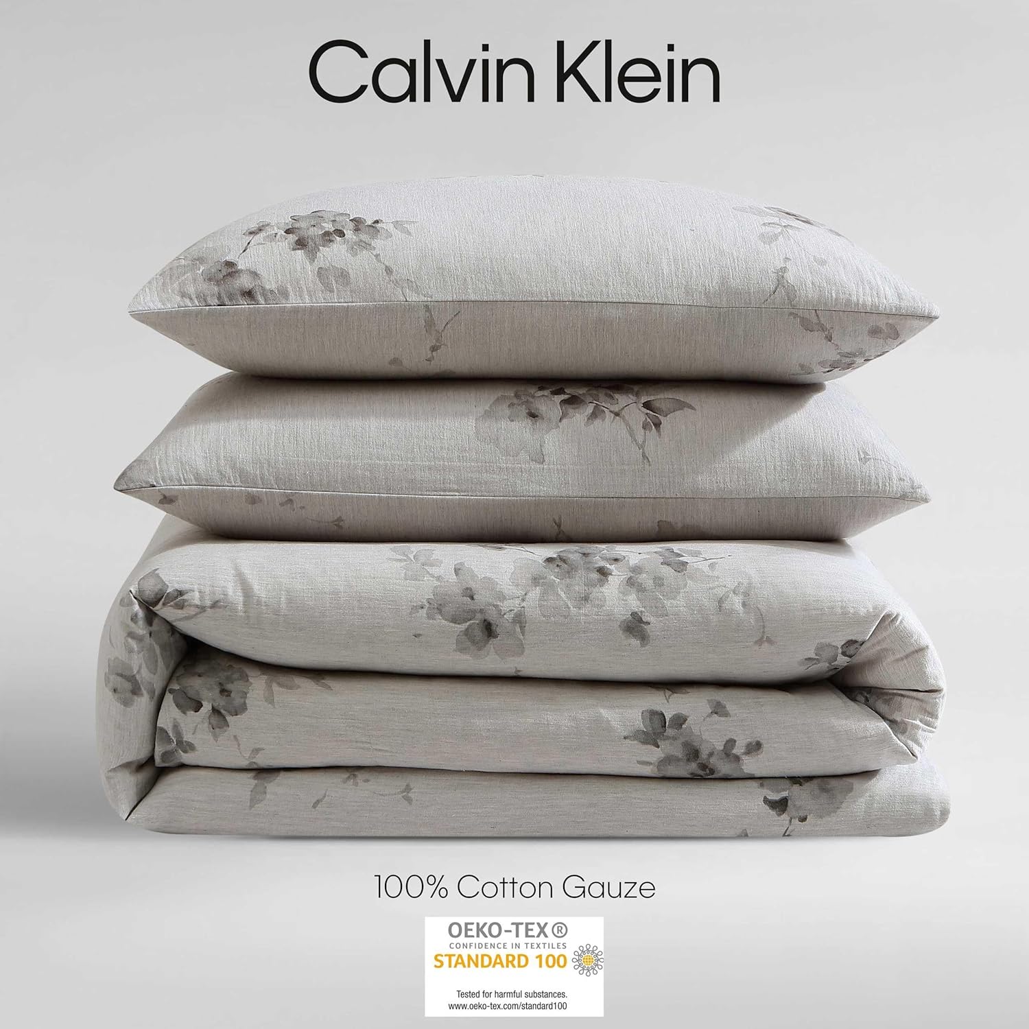 Calvin Klein - King Comforter Set, Floral Inspired Soft Bedding with Matching Shams, Oeko-Tex Certified (Aquarelle Floral Grey, King)