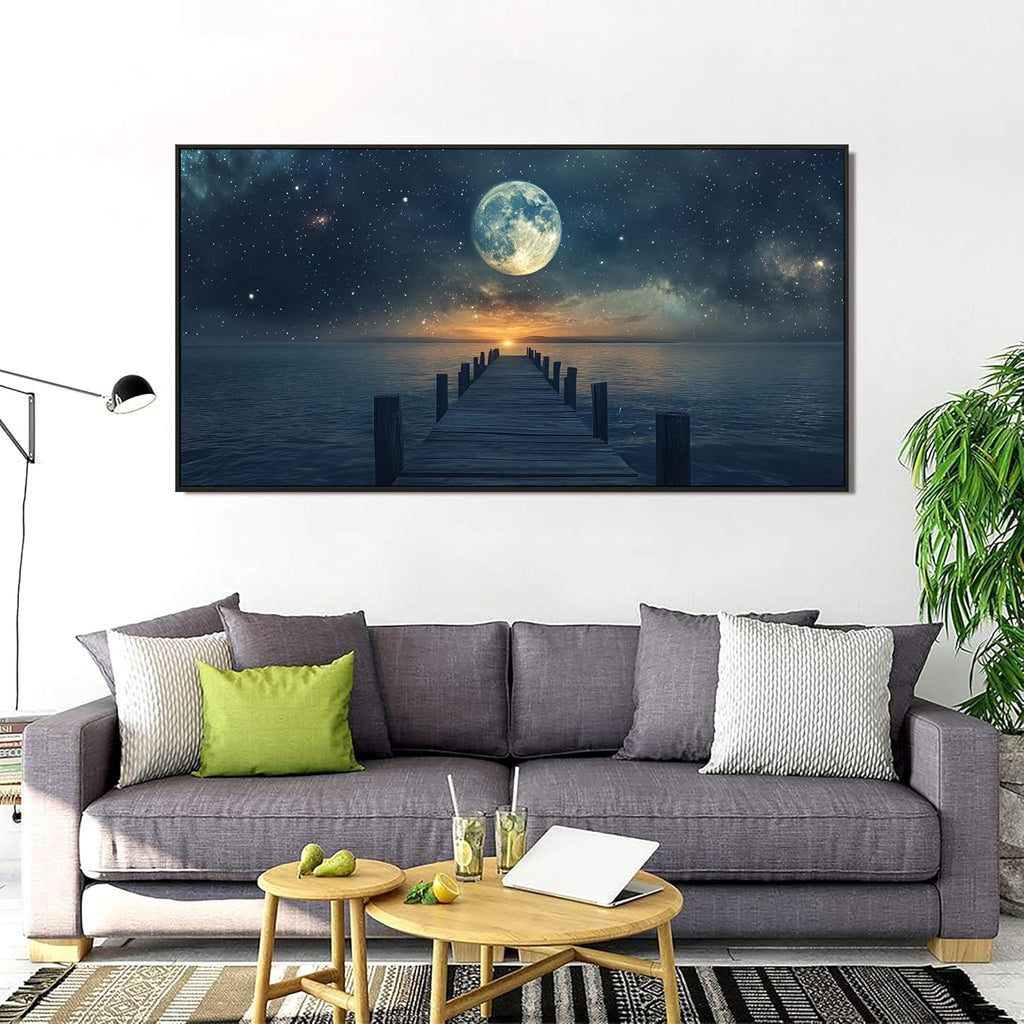 Canvas Wall Art Decor Large Framed Wall Art Prints Wall Art Pictures for Living Room Canvas Art Wall Decor Landscape Coastal Wall Art Star Moon Artwork for Walls Home Office Aesthetic Decor 29' x 58'