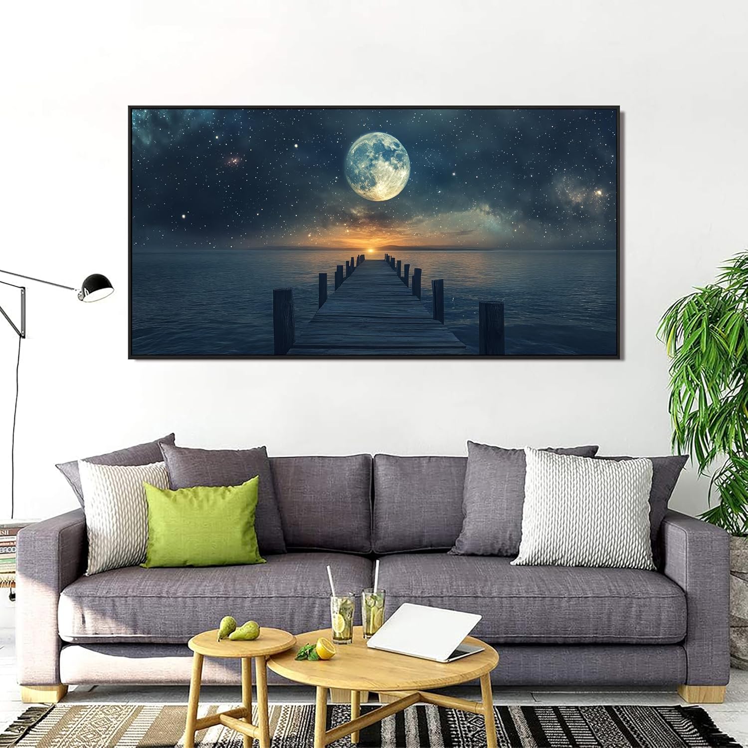 Canvas Wall Art Decor Large Framed Wall Art Prints Wall Art Pictures for Living Room Canvas Art Wall Decor Landscape Coastal Wall Art Star Moon Artwork for Walls Home Office Aesthetic Decor 29' x 58'