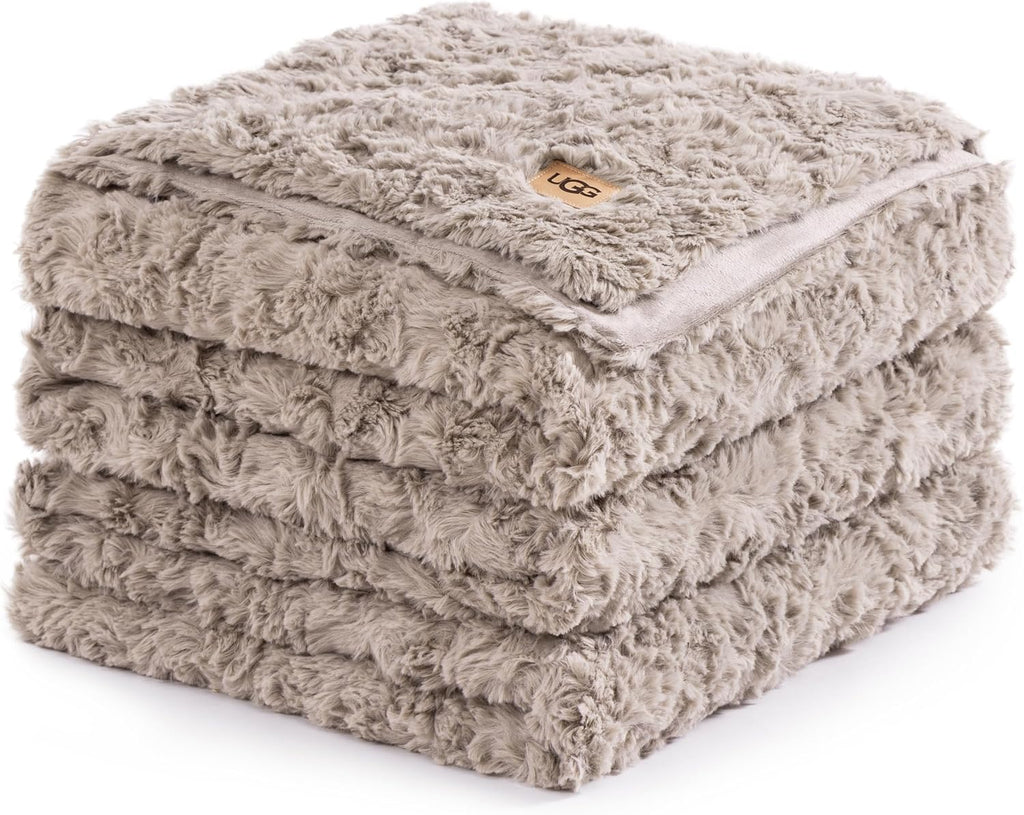 UGG Adalee Faux Fur King Blanket for Bed, Double-Sided Soft Blanket, Warm Large Throw for Couch, Washable California King Bedding, Luxury Bedroom Decor, 110' x 90', Oyster Brown