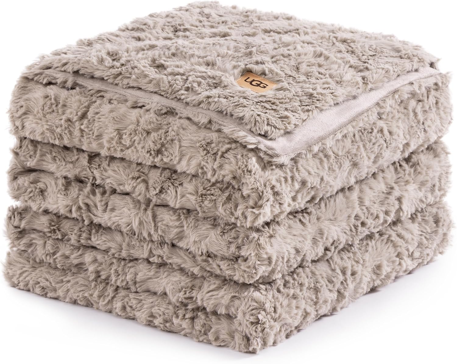 UGG Adalee Faux Fur King Blanket for Bed, Double-Sided Soft Blanket, Warm Large Throw for Couch, Washable California King Bedding, Luxury Bedroom Decor, 110' x 90', Oyster Brown