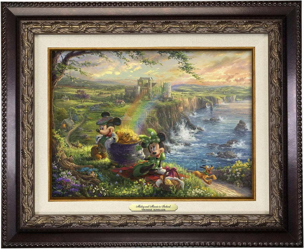 Thomas Kinkade Mickey and Minnie in Ireland - 14.5' x 17.5' Canvas Classics with Aged Bronze Frame