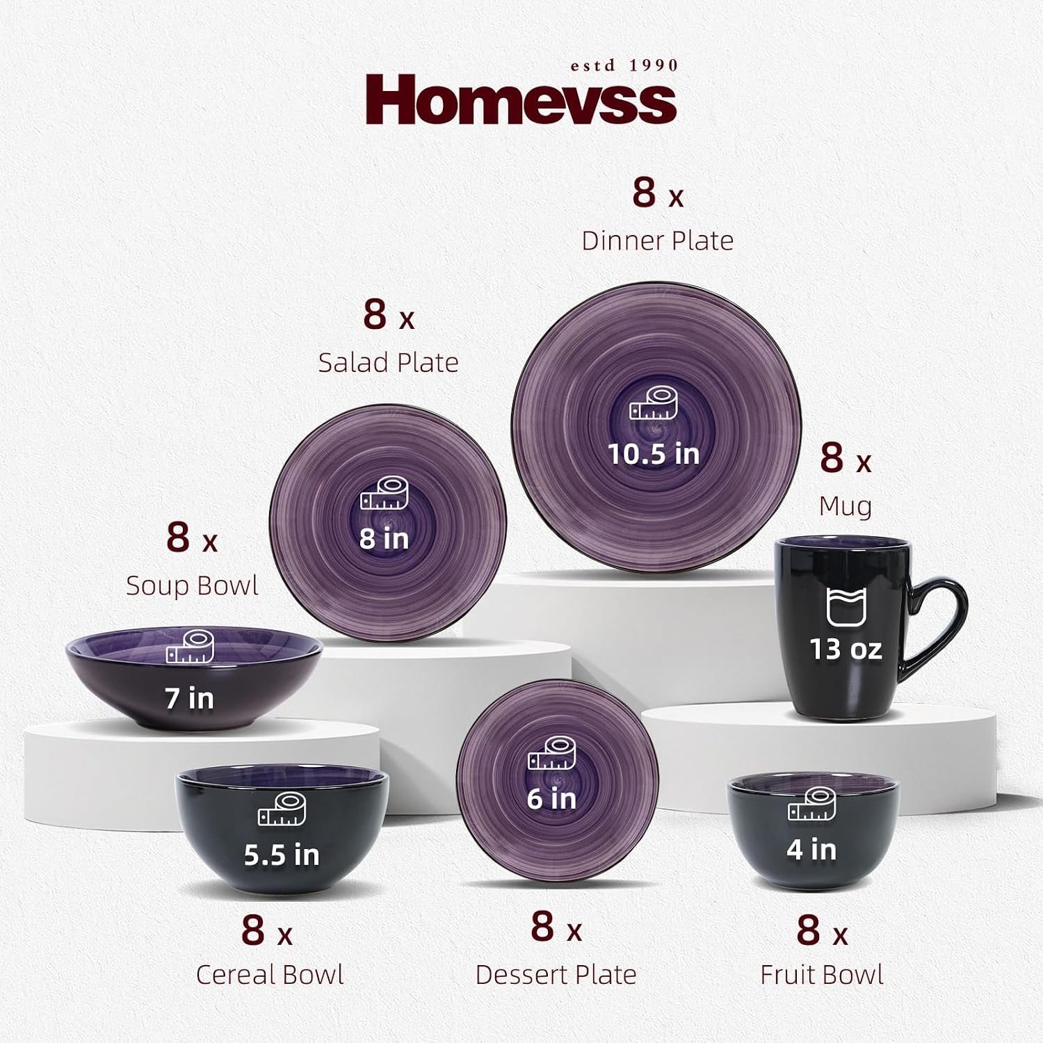 Stoneware Sonoma 56pc Dinnerware Set, Black + Speckled Spin Wash Purple