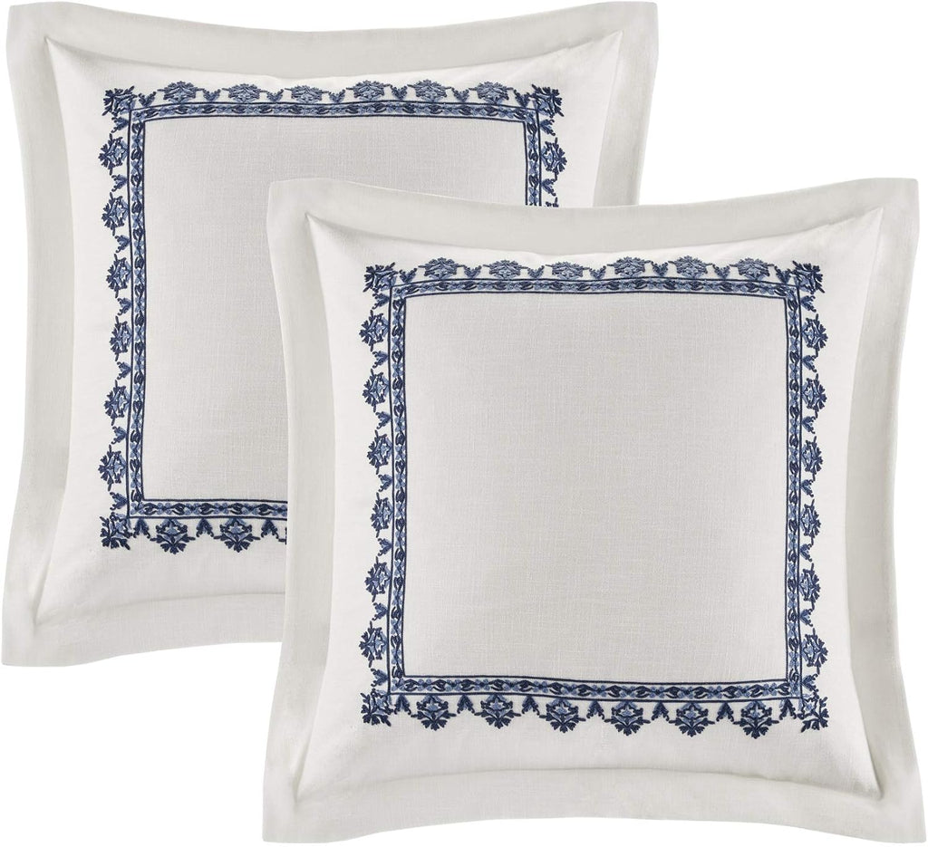 Madison Park Signature Cozy Comforter Set - All Season Bedding Combo Filled Insert and Removable Duvet Cover, Shams, Decorative Pillows, Queen (92 in x 96 in), Bohemian Blue 9 Piece