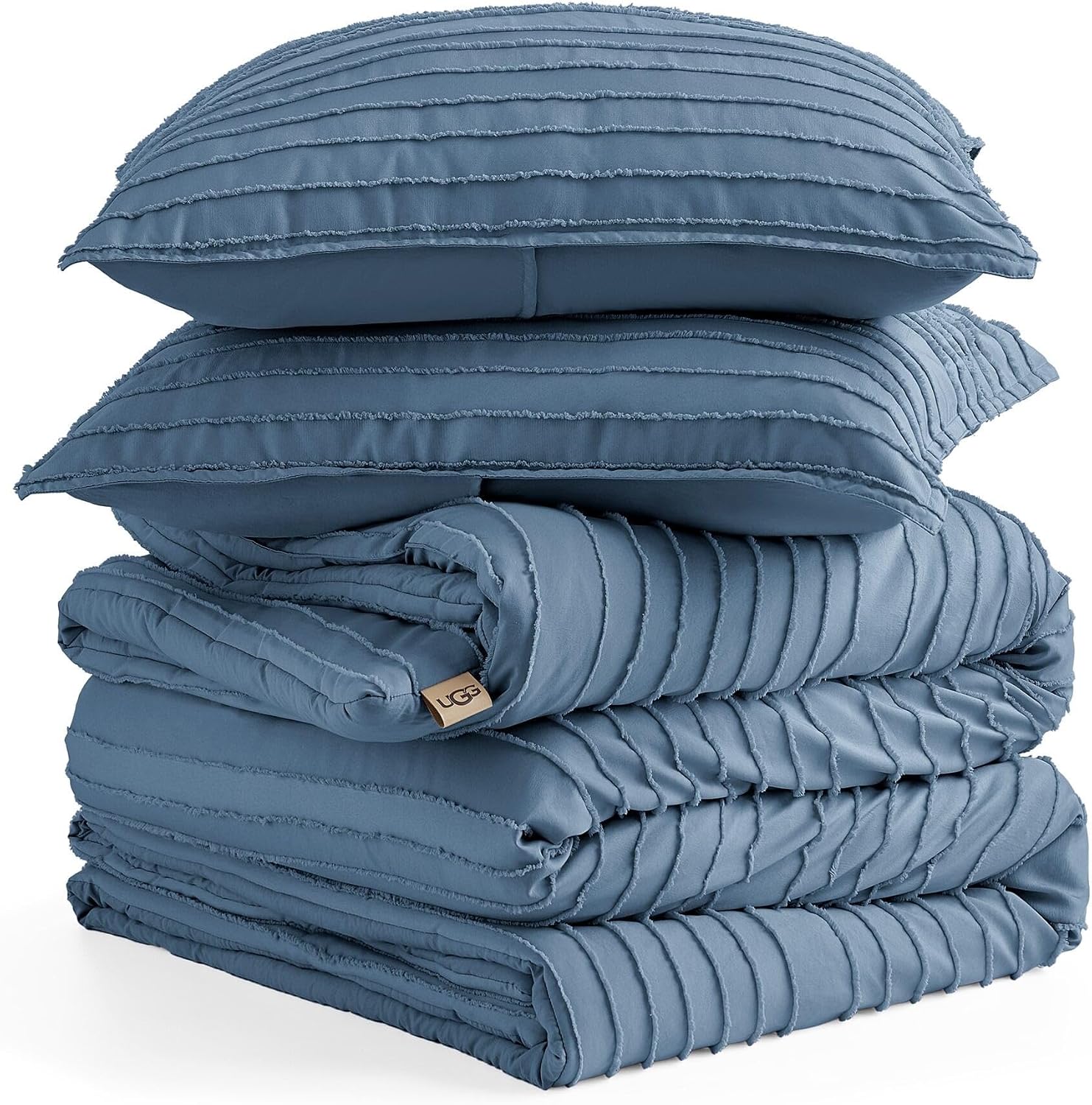 UGG Textured King Comforter Set - 3 Piece Striped Reversible Queen Bedding Set with Pillow Shams, Stylish Soft & Luxurious Blue Bed Set for Home & Bedroom (King)