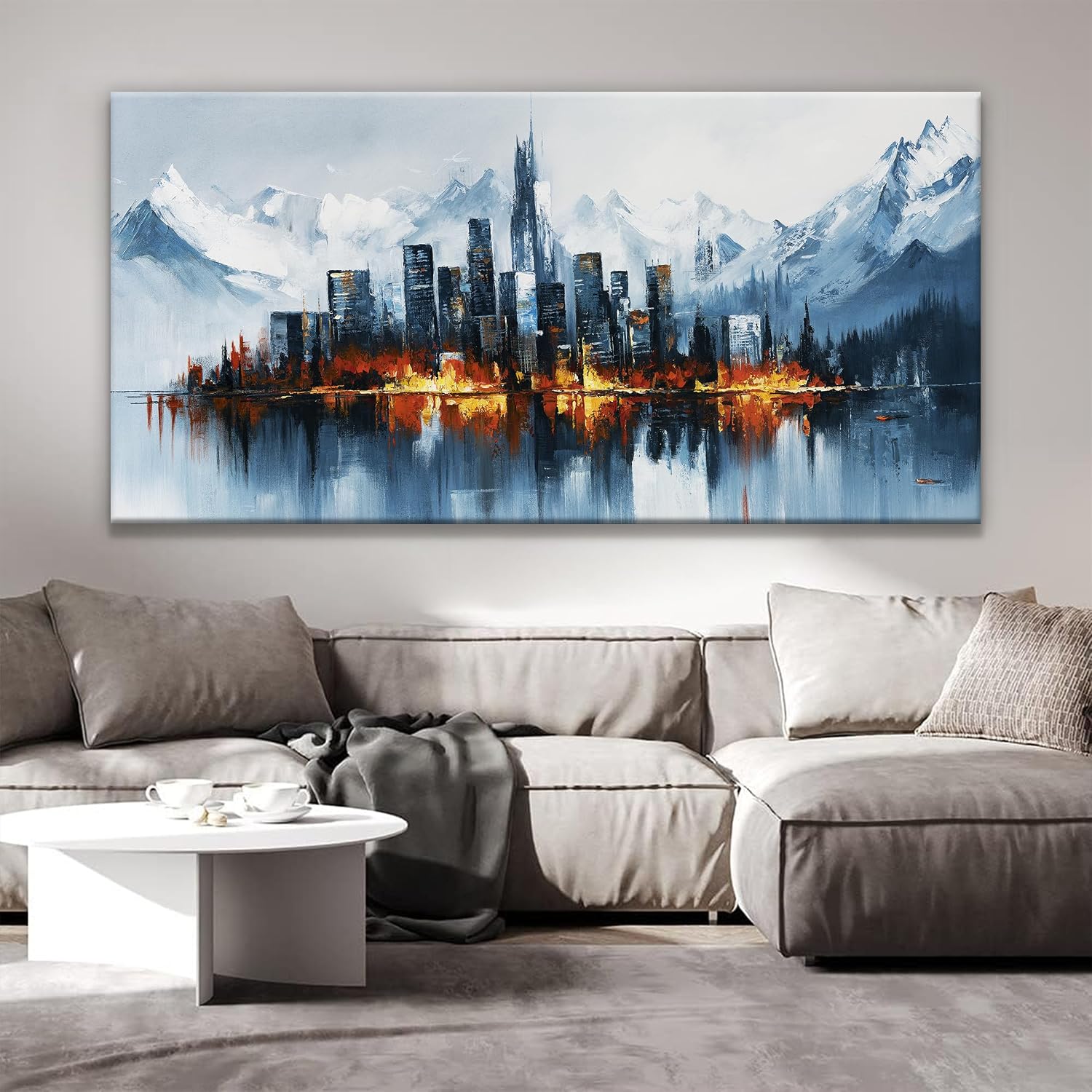 QSQ New York City Canvas Art Wall Decor Modern Abstract Wall Art For Living Room Office Bedroom Abstract Art Paintings Picture For Bedroom Home Wall Decor Chicago Artwork For Walls 29 × 58 In