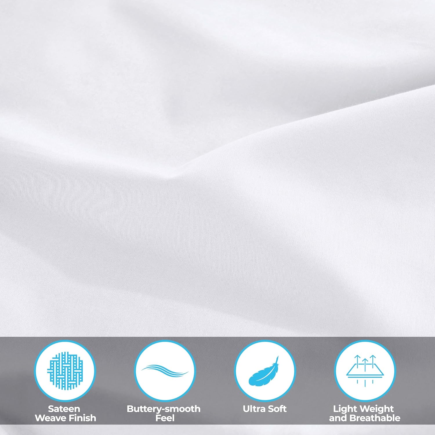 Superior Egyptian Cotton 400 Thread Count Bed Sheet Set, 1 Elastic Deep Pocket Fitted Sheet, 1 Flat Sheet, 2 Pillowcases, Soft Bedding, Luxury Sheets, Sateen Weave, Queen Size, White