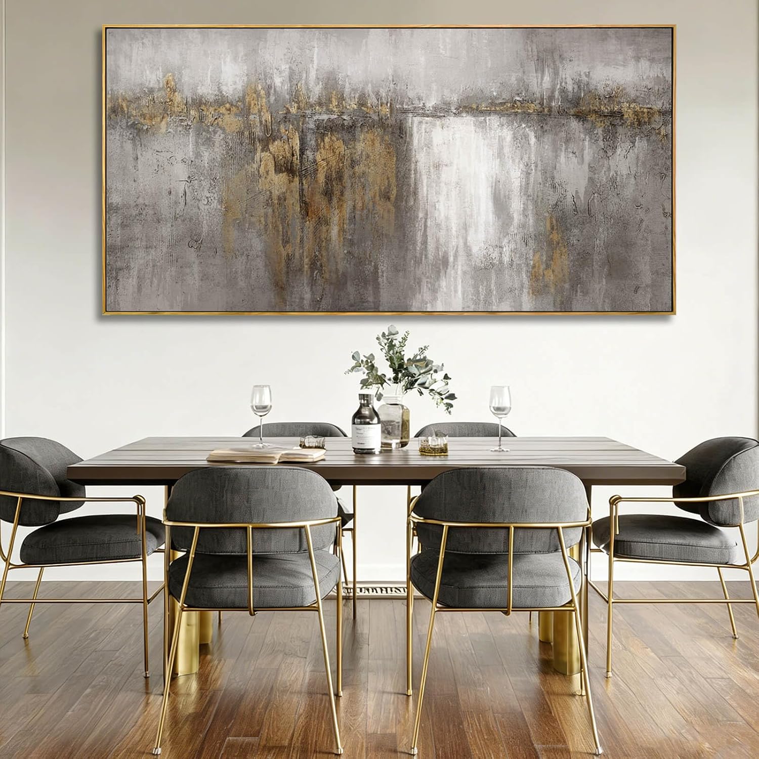 Abstract Hanging Art Grey and Gold Poster Print Neutral Decorative Pictures 36'x70' Poster for Bedroom Artwork for Office