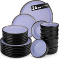 vancasso Plates and Bowls Sets, 24 Pieces Stoneware Dinnerware Sets for 8, Kitchen Dish Set Mircowave and Dishwasher Safe Ceramic Dishware, Purple, Series AMBER
