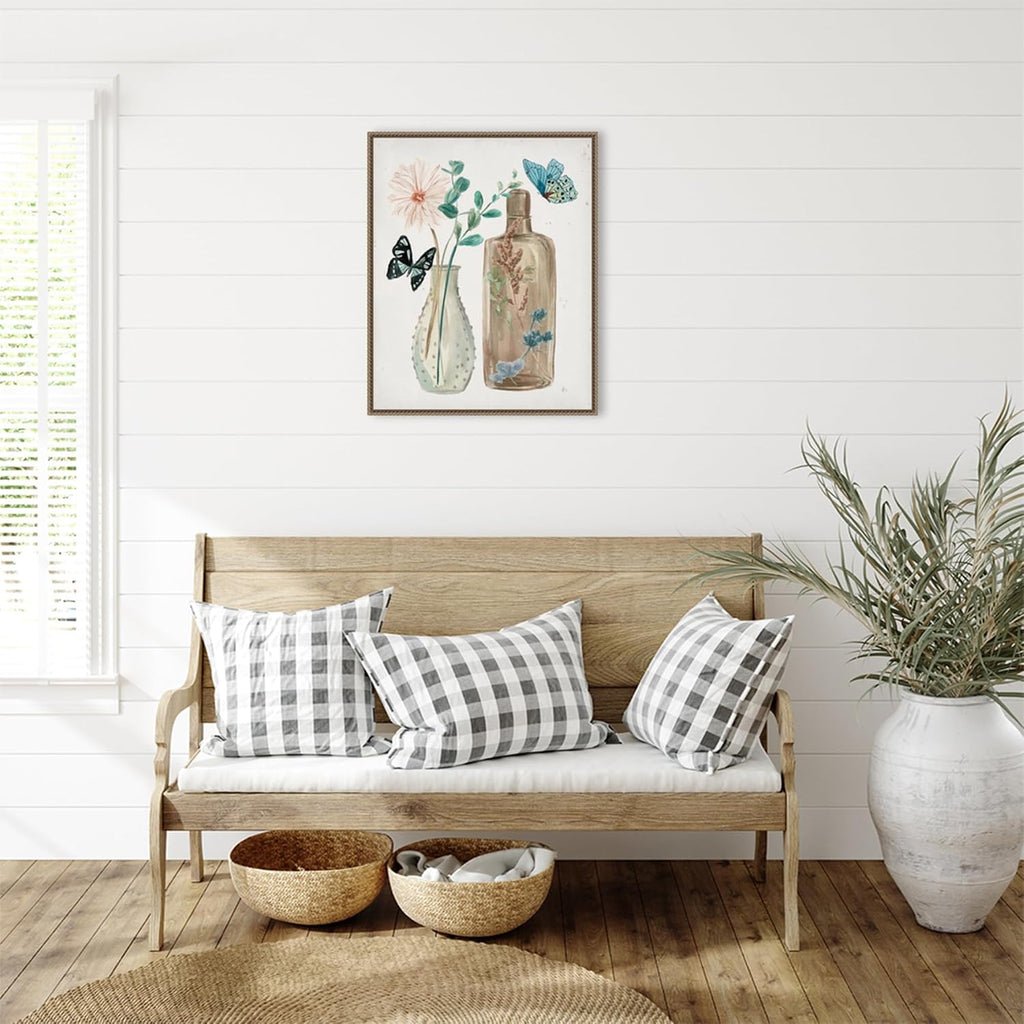 Amanti Art Framed Canvas Wall Art 28x23 Butterflies and Flowers IV by Melissa Wang, Framed Wall Art Canvas, Still Life Artwork, Traditional Decor, Medium Poster Painting for Living Room, Bedroom,