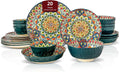 Homevss 20 Pieces Dinnerware Sets, Plates and Bowls Set, Porcelain Dishes Set for 4, Microwave and Dishwasher Safe, Scratch Resistant, Bohemian Style Dining Ware