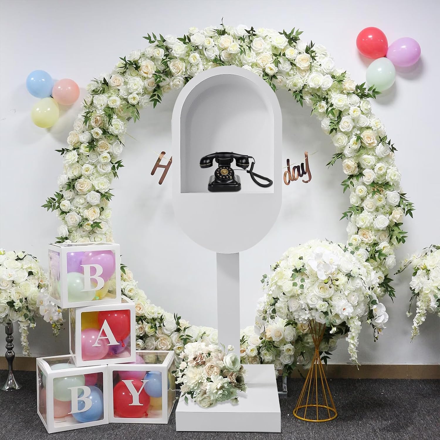 RDYMONKEY Audio Guest Book Stand White Telephone Booth for Wedding Outdoor Party Leave a Message Recording Stand Decoration Photo Booth Audio Guestbook Table