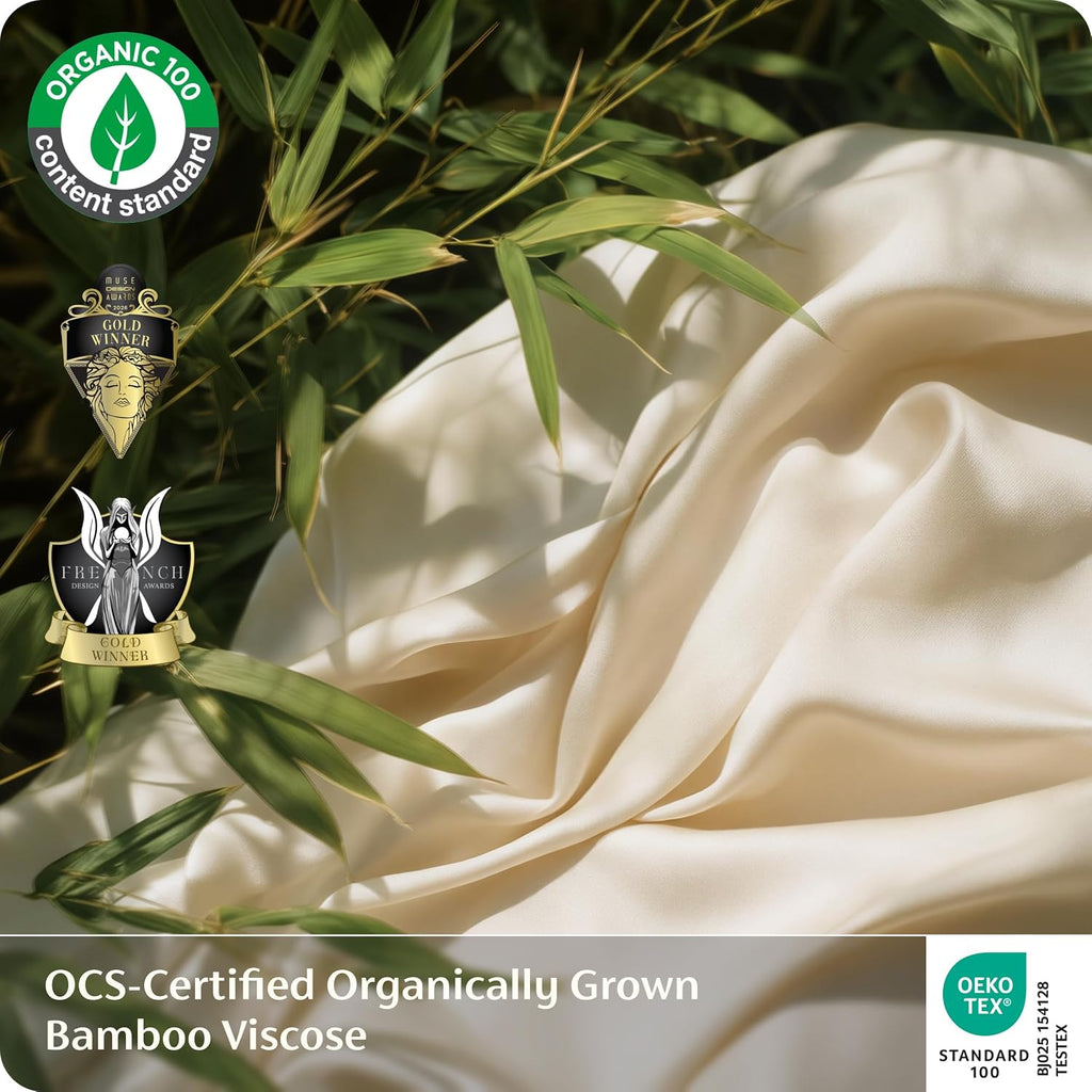 Bedsure 100% Organically Grown Bamboo Viscose King Size Sheets Set | Cooling Bedsheets for Hot Sleepers | Luxury Silky Soft | 18' Deep Pocket with Corner Straps | Oeko-Tex Certified [Beige]