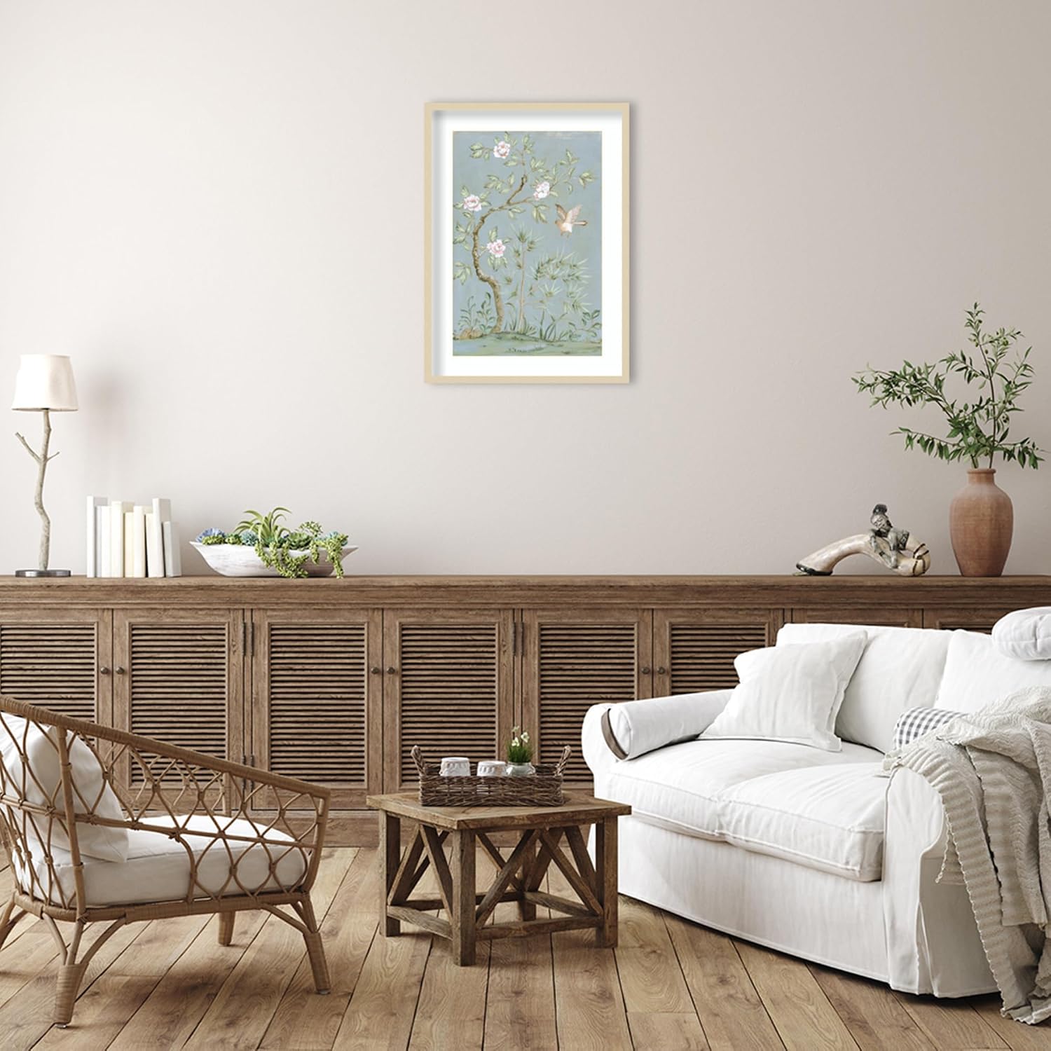 Amanti Art Framed Wall Art Print 33x24 Spring Flower Mural II Blue by Julia Purinton, Flowers Wall Art, Vintage Decor, Large Poster Painting Artwork for Living Room, Bedroom, Bathroom, Kitchen,