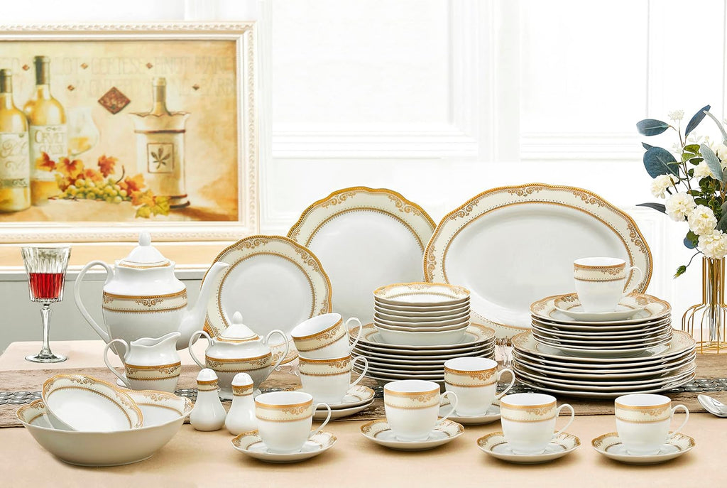 Lorenzo Import Isabella 57-Piece Wavy Porcelain Dinnerware Set