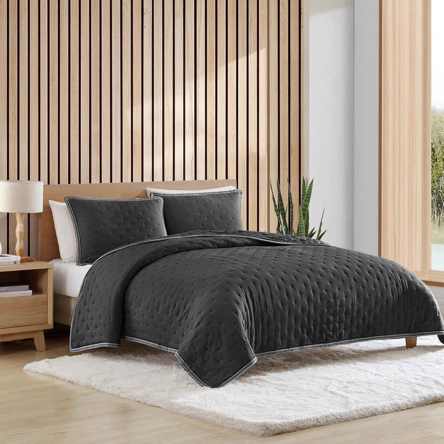UGG Braid King Size Quilt Set – 3 Piece King Quilt Bedding Set with 2 Shams, Soft Lightweight Bedspread Coverlet for Home & Bedroom, Black Ink (Devon)
