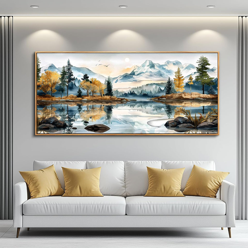 ERQINHUA Large Abstract Wall Art Living Room Wall Decor for Bedroom Office Decoration Watercolour Paint Tree Lakeside Landscapes Picture Canvas Artwork Home Decor Ready to Hang 32x72 In Wood Framed