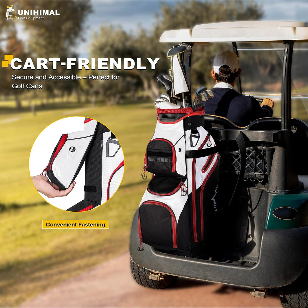 uniHimal Golf Cart Bag, 15 Way Organizer Divider Top with Handles and Rain Cover