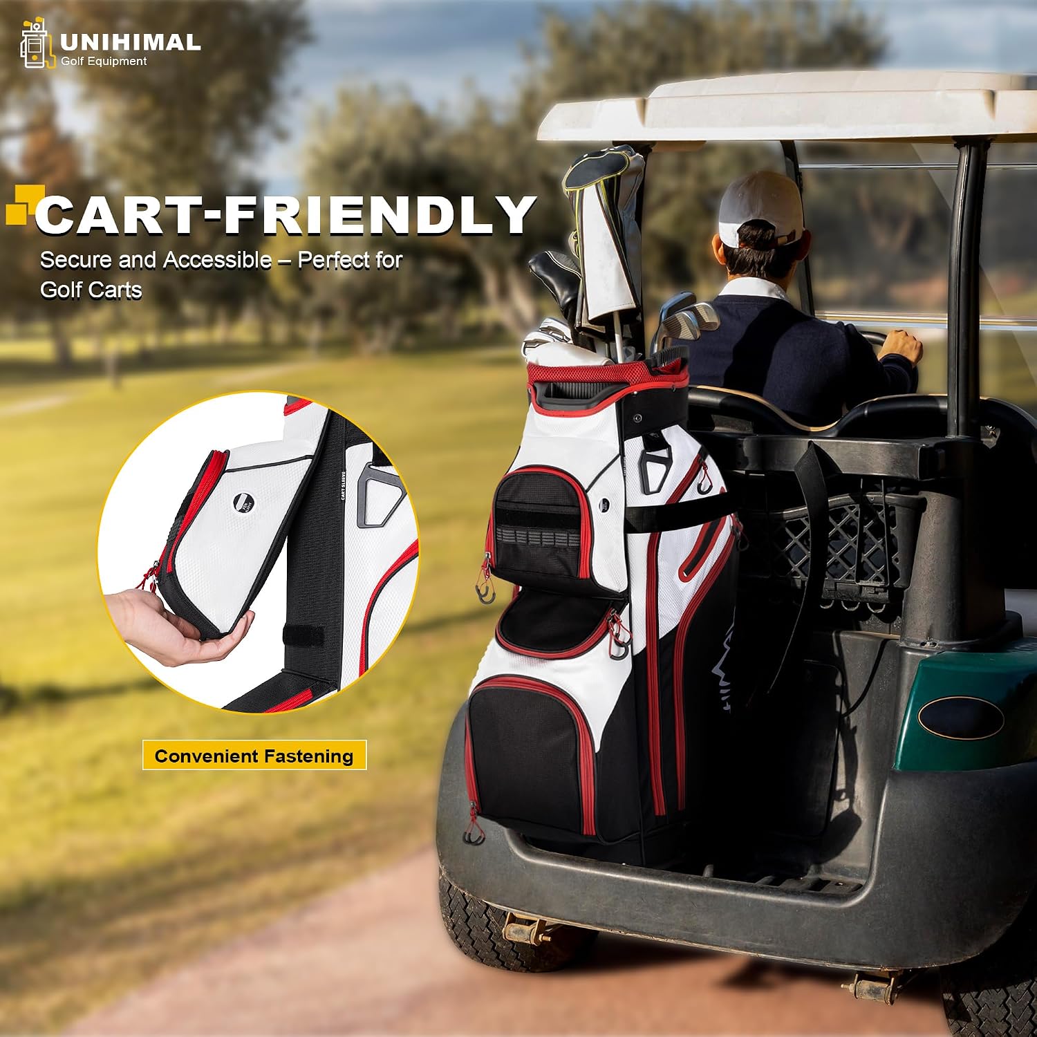 uniHimal Golf Cart Bag, 15 Way Organizer Divider Top with Handles and Rain Cover