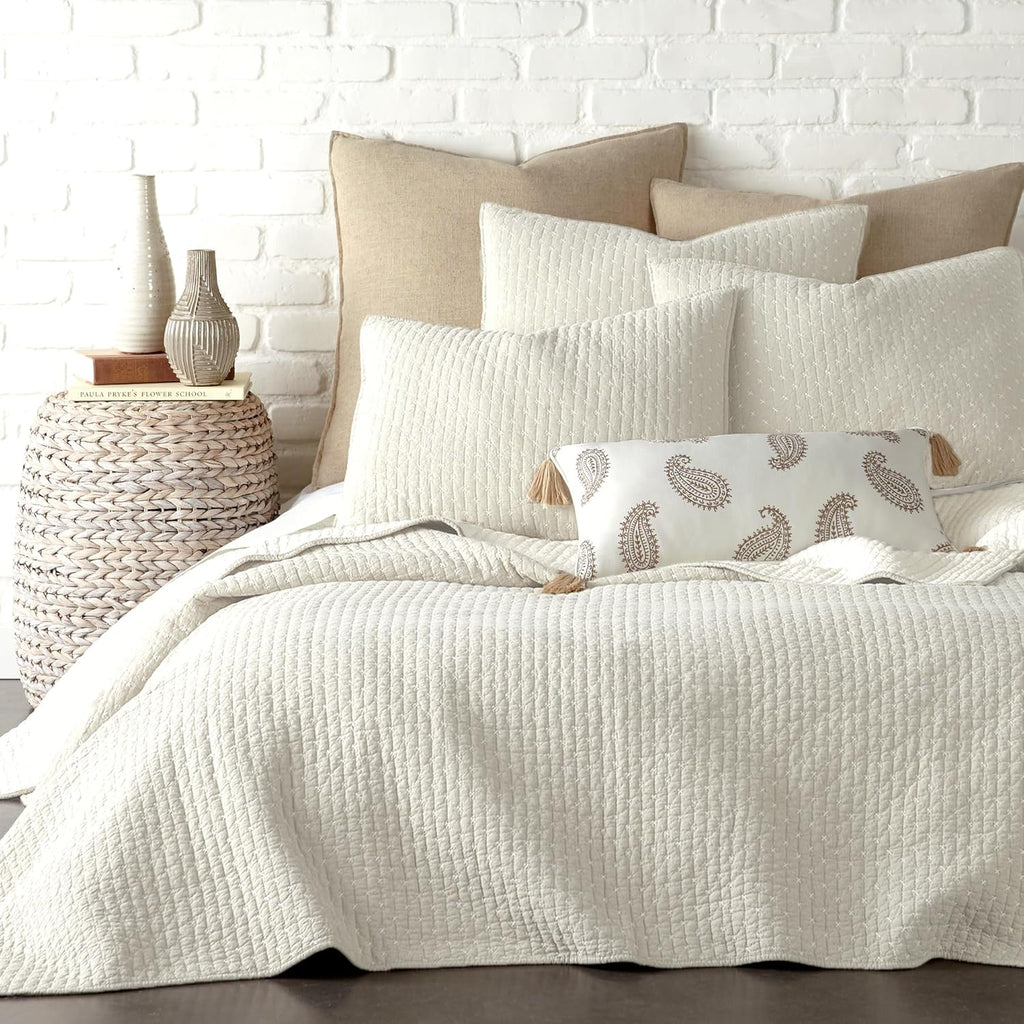 Levtex Home Cross Stitch Reversible Full/Queen Quilt Set (88x92in) with 2 Pillow Shams (26x20in) - Stitch Texture - Cream - Cotton Full/Queen Size Quilt Bedding Set - Lightweight, Soft, Pre-Washed