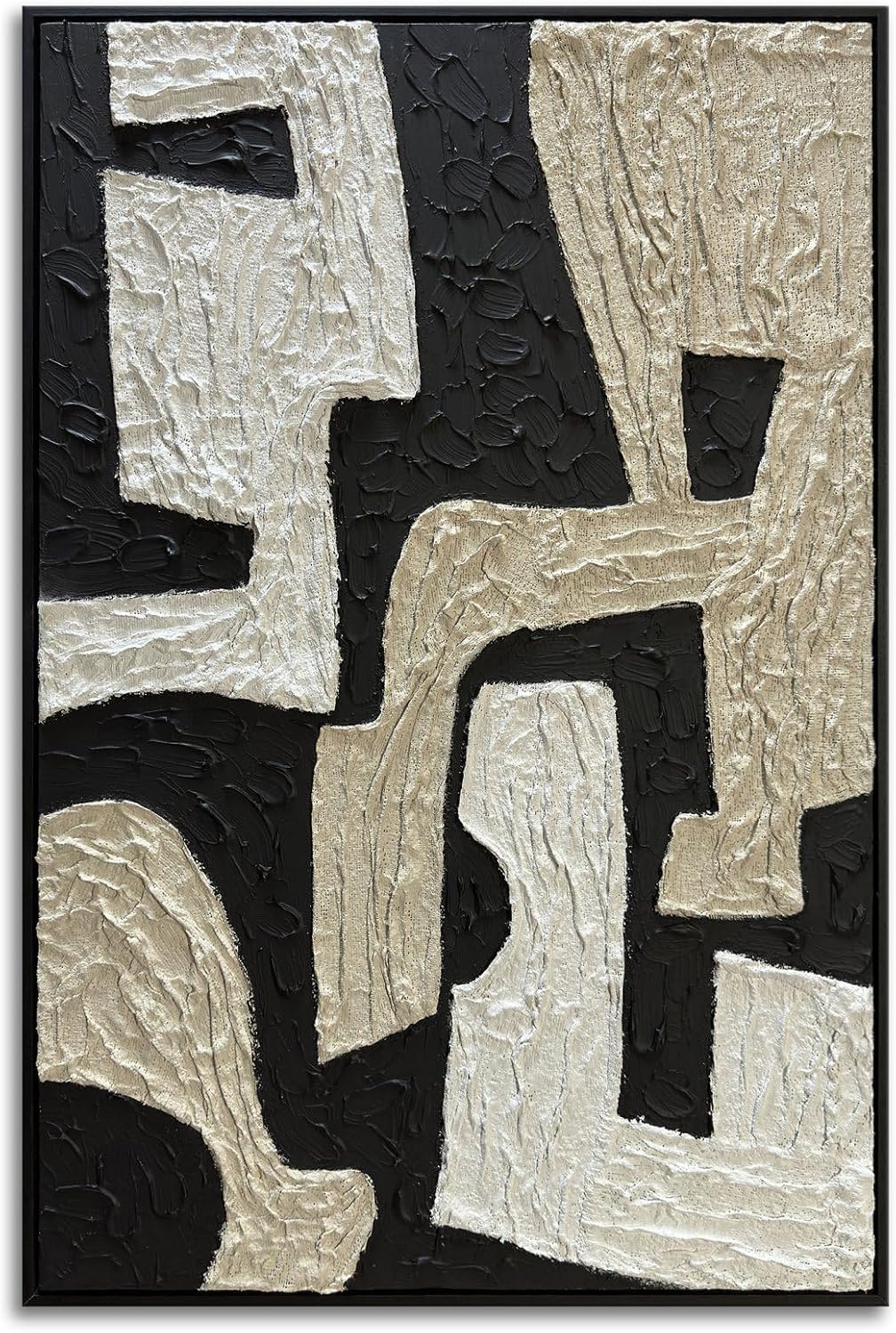 zoinart Black Framed Artwork Wall, Wabi-sabi Black and White Textured Wall Art, Modern Abstract Painting Minimalist Contemporary Art 24x36 Inch