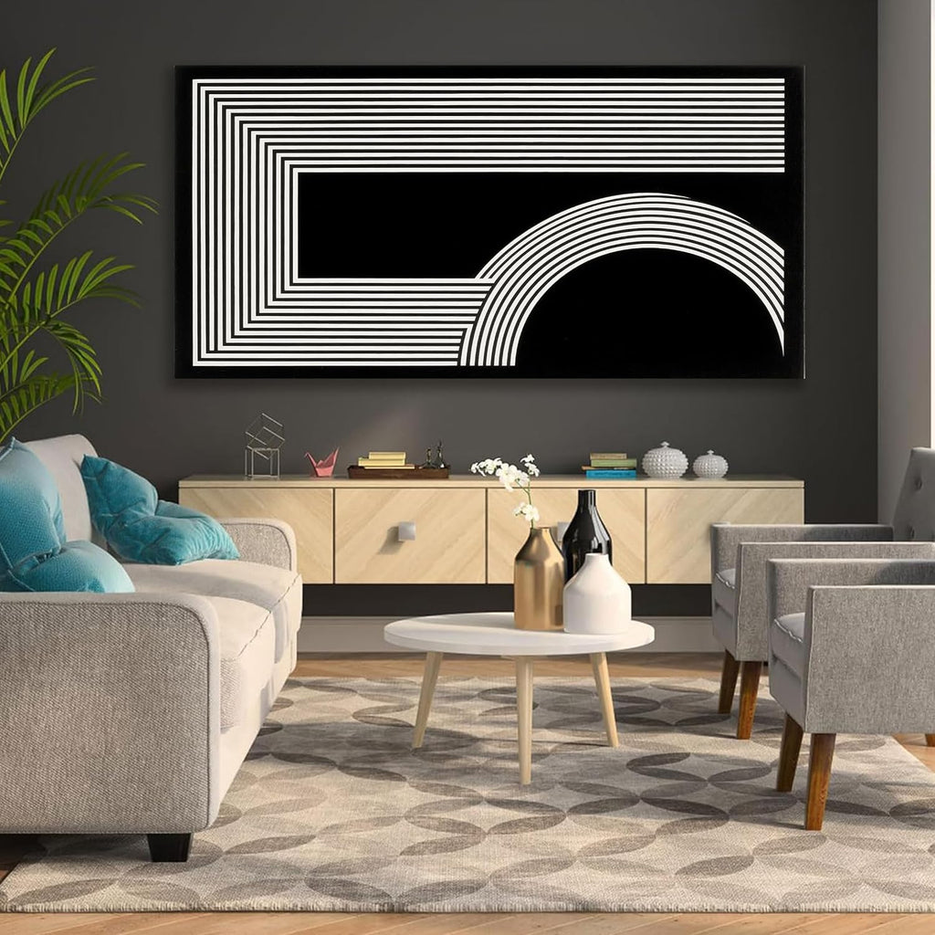 TAIJXAGSG Large Abstract Wall Art Black And White Wall Art Geometric Line Print Painting Artwork Canvas Art Wall Decor Simple Picture Artwork For Living Room Bedroom Office Home Decor 29'X 58'