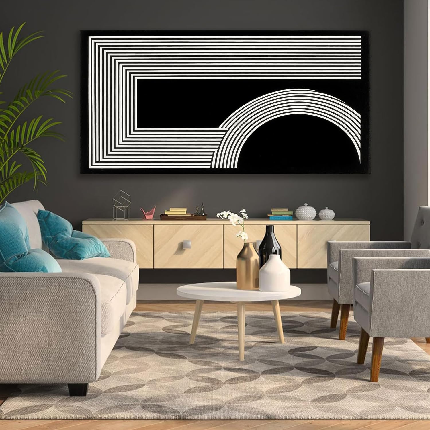 TAIJXAGSG Large Abstract Wall Art Black And White Wall Art Geometric Line Print Painting Artwork Canvas Art Wall Decor Simple Picture Artwork For Living Room Bedroom Office Home Decor 29'X 58'