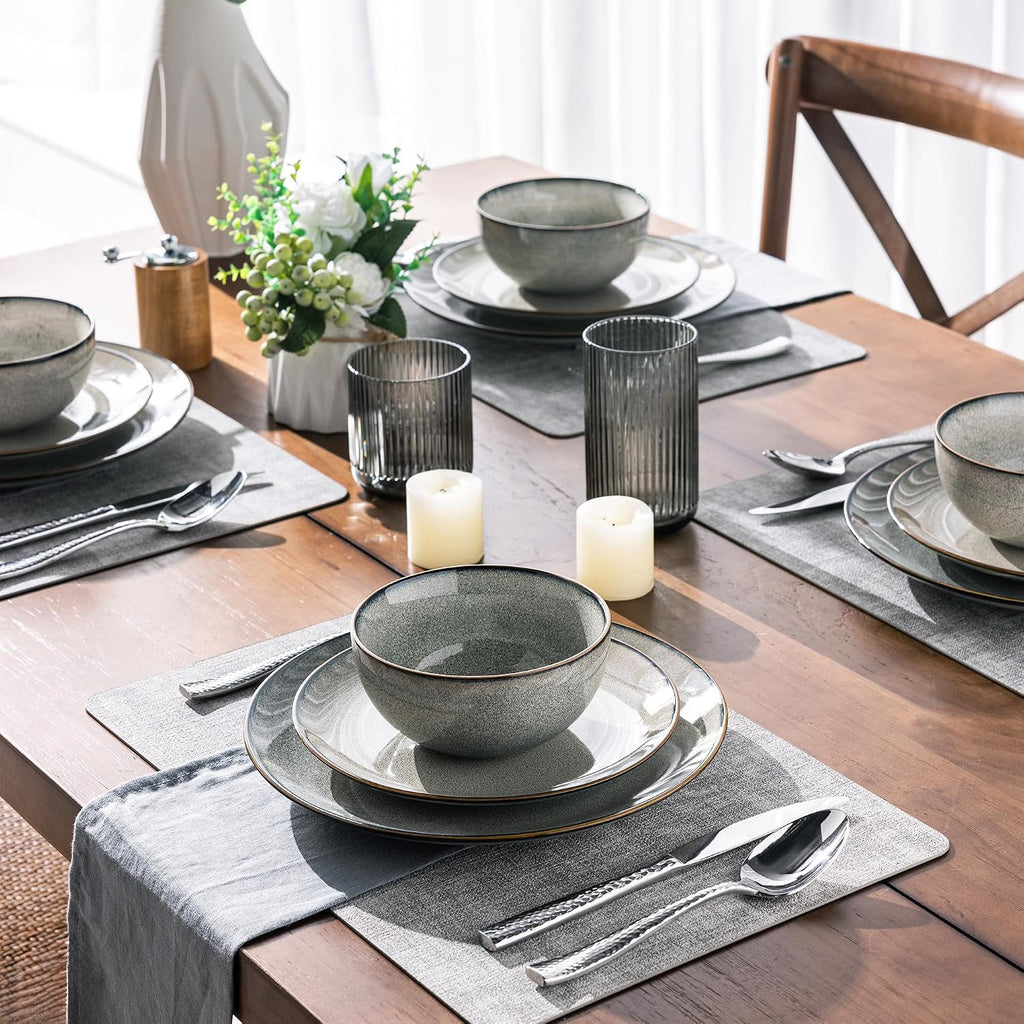 GBHOME Dinnerware Sets for 6, 24 Pieces Stoneware Plates and Bowls Set with Reactive Glaze, Scratch Resistant Stoneware Dishes Set, Dishwasher & Microwave Safe