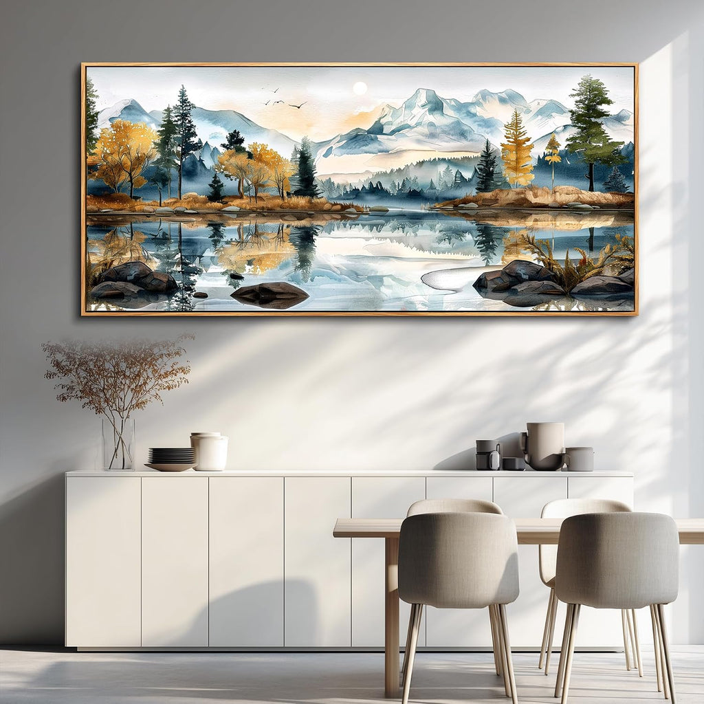 ERQINHUA Large Abstract Wall Art Living Room Wall Decor for Bedroom Office Decoration Watercolour Paint Tree Lakeside Landscapes Picture Canvas Artwork Home Decor Ready to Hang 32x72 In Wood Framed