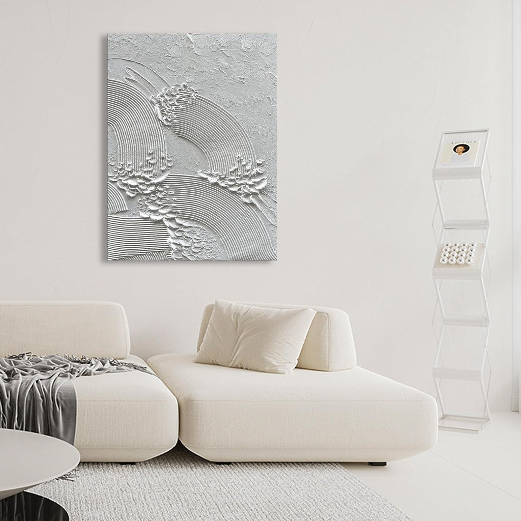 NANKAI Art White Thick Texture Abstract Oil Painting Hand-Painted Sea Texture Oil Painting Home Wall Art Deco 40x28 inches