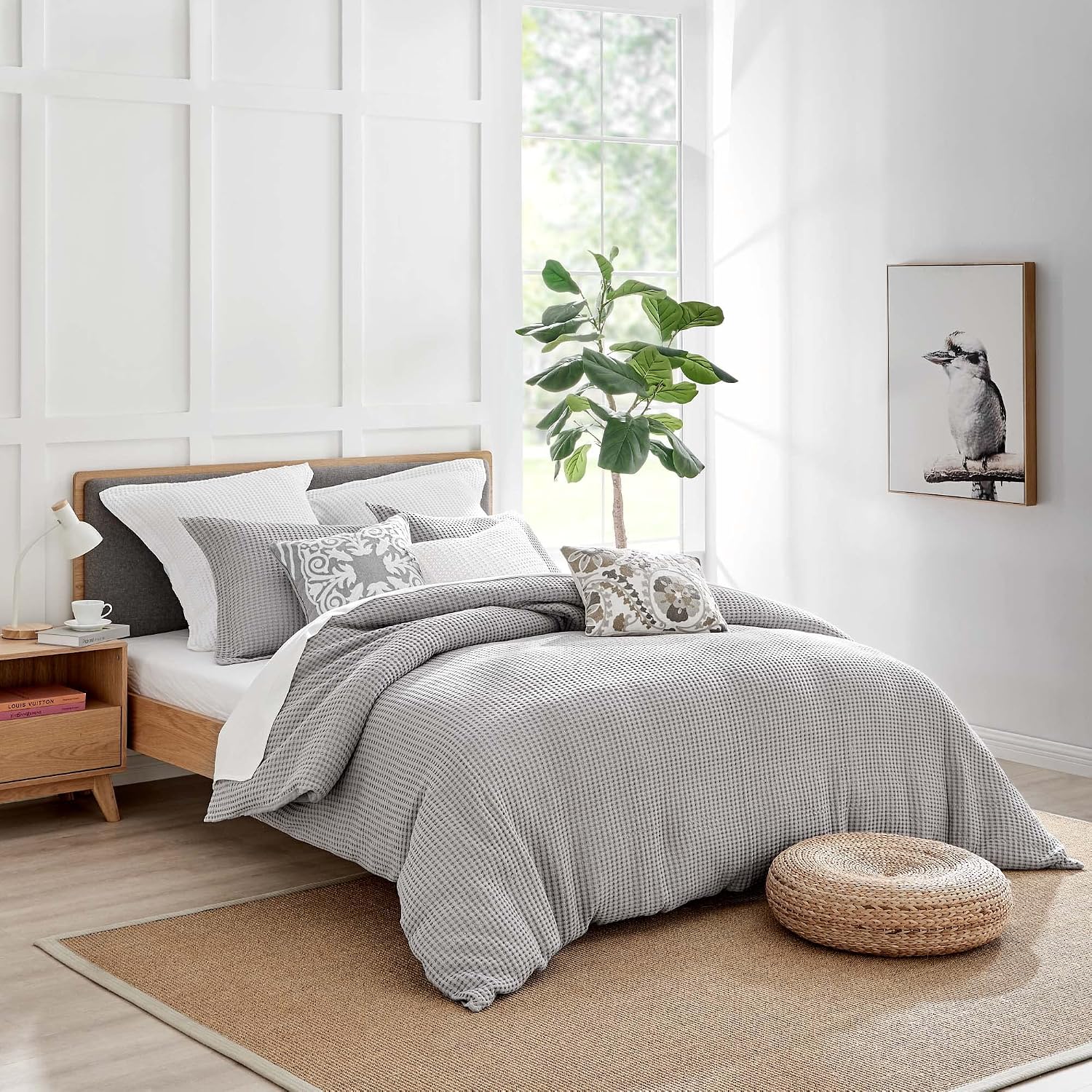 Levtex Home Mills Waffle King Duvet Cover Set (106x94in) with 2 Pillow Shams (36x20in) - Grey Pewter - Cotton King Size Duvet Cover Set - Soft, Pre-Washed