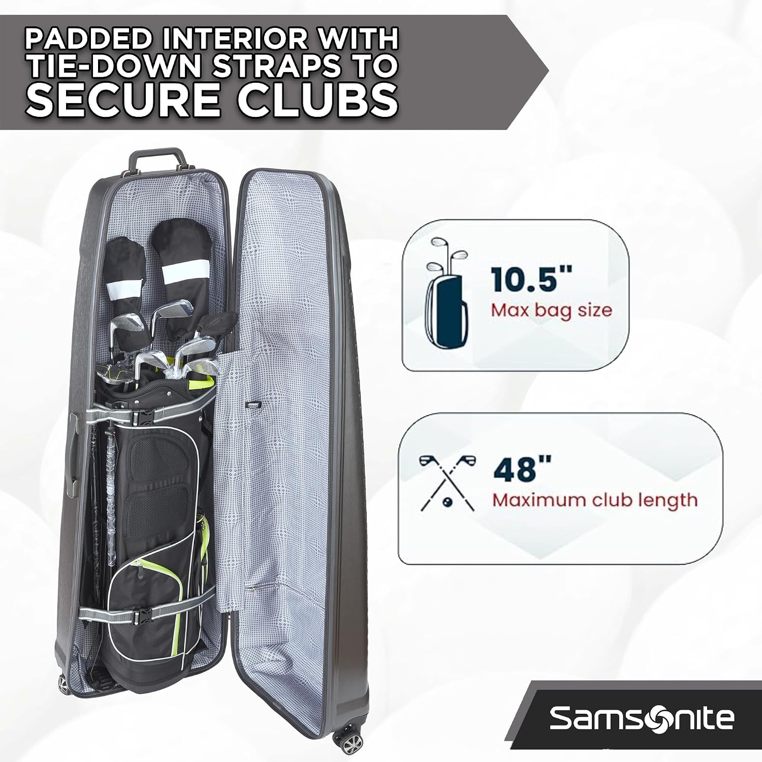 Samsonite Tour Premier Golf Hard Case Golf Travel Bag, Lightweight & Durable ABS Shell, 360 Degree Multi-Directional 'Shark Wheels'