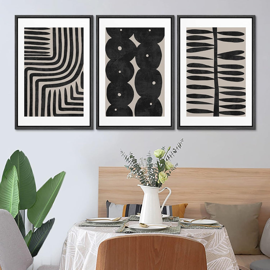 SIGNLEADER Framed Canvas Print Wall Art Set Geometric Black Paint Stroke Patterns Abstract Shapes Illustrations Modern Art Decorative Contemporary for Living Room, Bedroom, Office - 16'x24'x3 BLACK