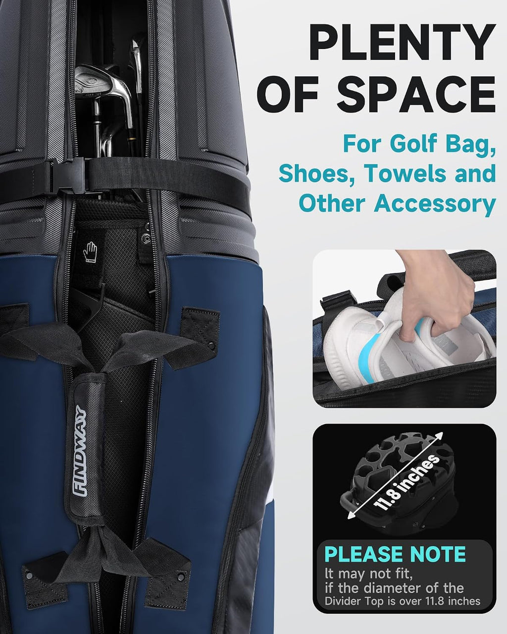 findway Golf Travel Bags for Airlines with Wheels and ABS Hard Case Top, Protect Your Clubs, Waterproof 1680D Oxford Fabric and Oversize Tank Wheels, Lightweight and Easy to Maneuver